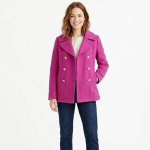 J.Crew Bright Pink Majesty Stadium Cloth Peacoat Wool Coat Gold Buttons Size 8